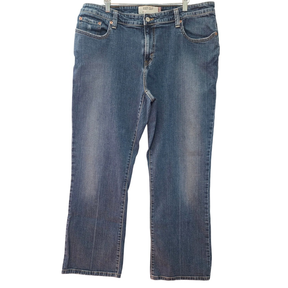 Levis 515 Indie Boot Cut Jeans Medium Wash Blue Denim Mid Rise Distressed Sz 20